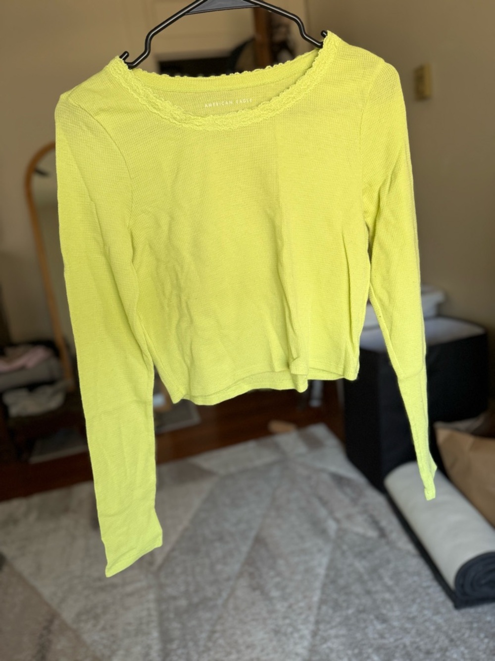 American eagle neon green waffle knit long sleeve t-shirt / medium
